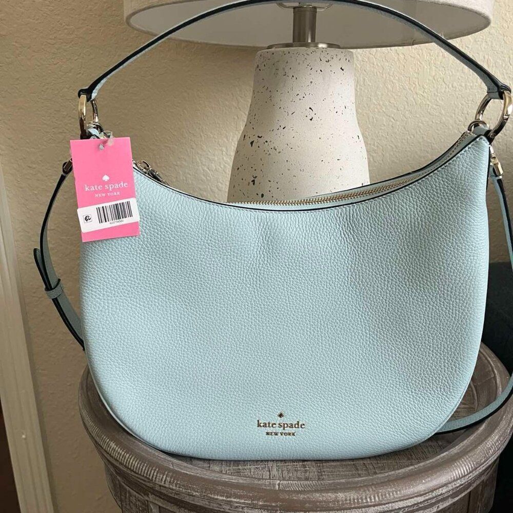NWT Kate Spade Weston Frosty Sky Leather Large Shoulder Crossbody Bag K8453 $399 - Picture 4 of 8